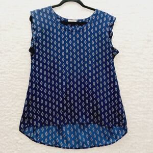 Blouse Size M Navy Red Ikat Capsule Minimalist Office Travel Vacation Resort Y2K